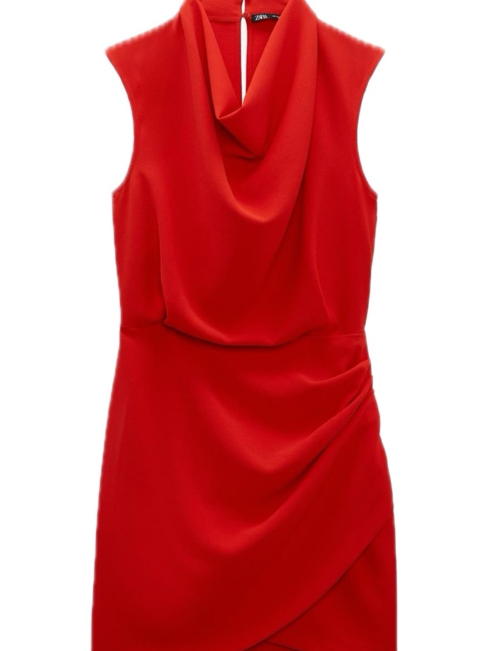 Zara Red Sleeveless Draped Neck Mini Dress